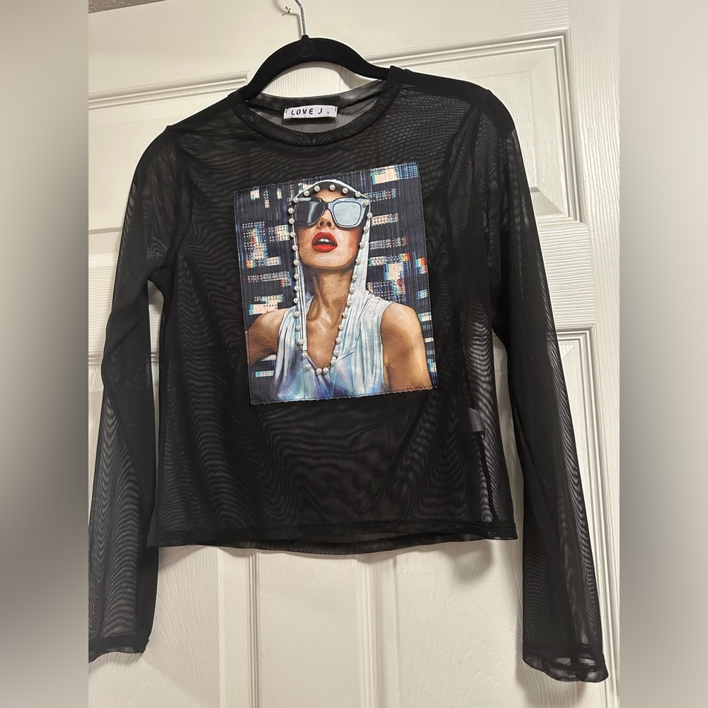 Love J Women's Black Cropped Mesh Top size S